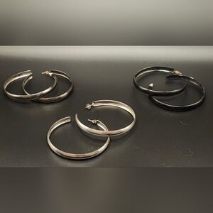 Elegant Silver and Black Hoop Earrings Set